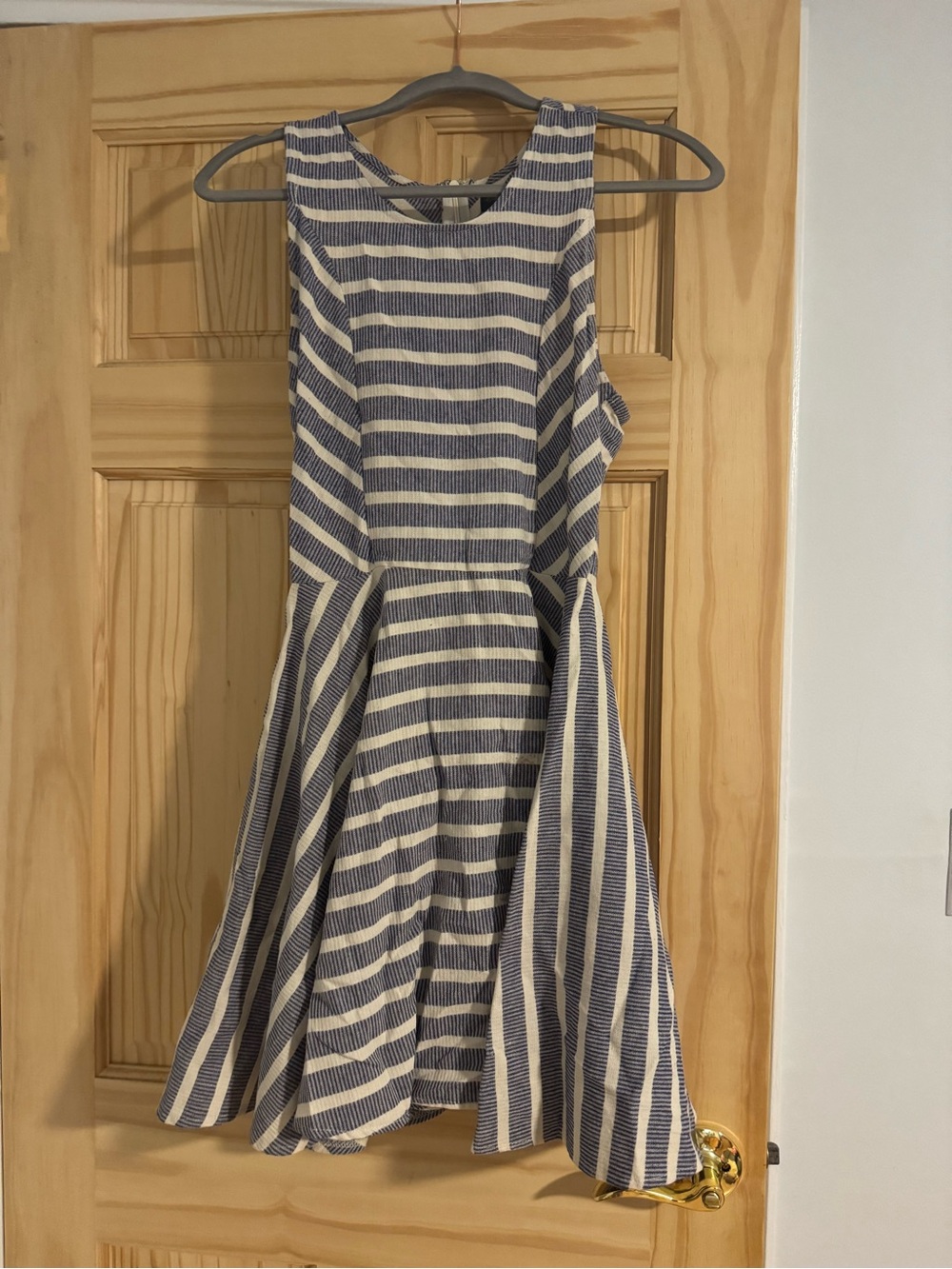 Costa Blanca Navy and Cream Striped Fit-and-Flare Mini Dress